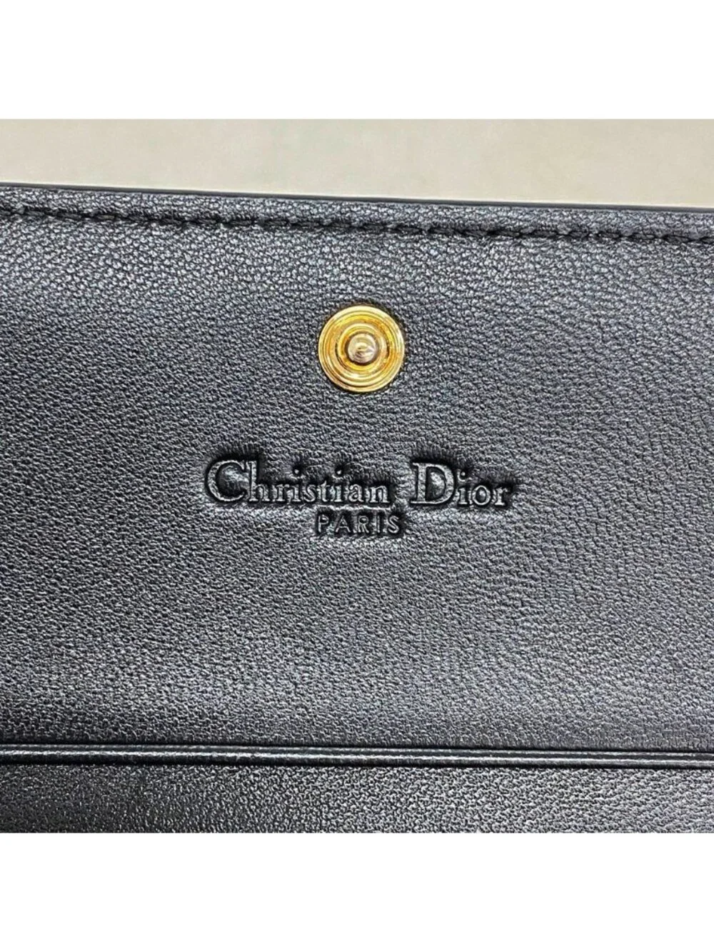 Dior Wallet Cannage Leather Black Champagne Gold